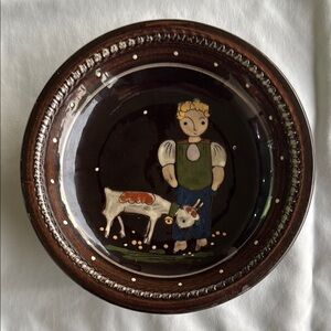 Handcrafted Ceramic Plate with Folk Art Design